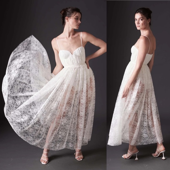 Sau Lee Selena White Lace and Velvet Bustier Wedding Dress NEW - Picture 6 of 11